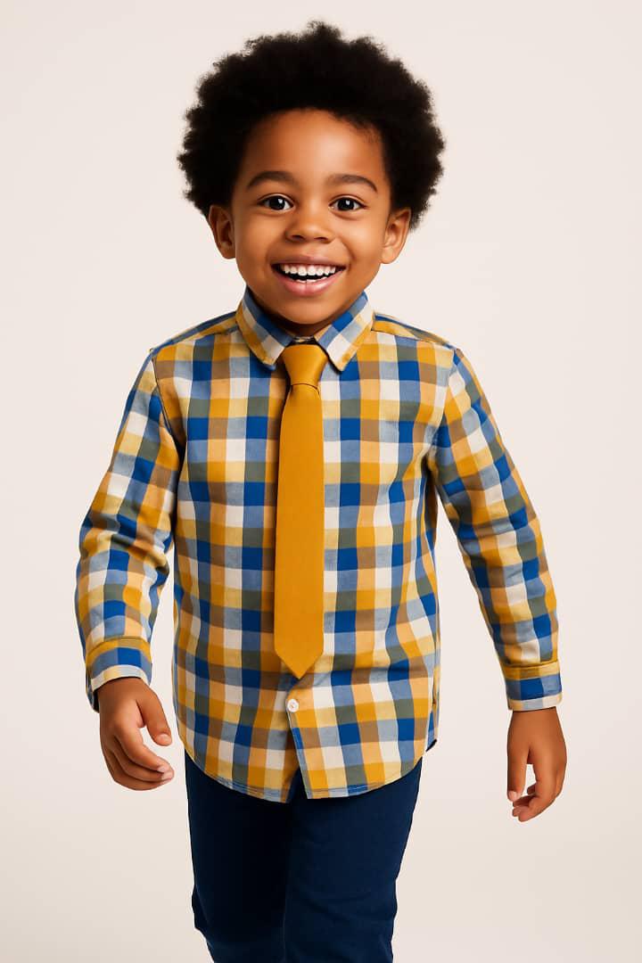 SUNSHINE BOYS' CHECK LONG SLEEVE SHIRT - G10415334MUSBL  1YR-10YR