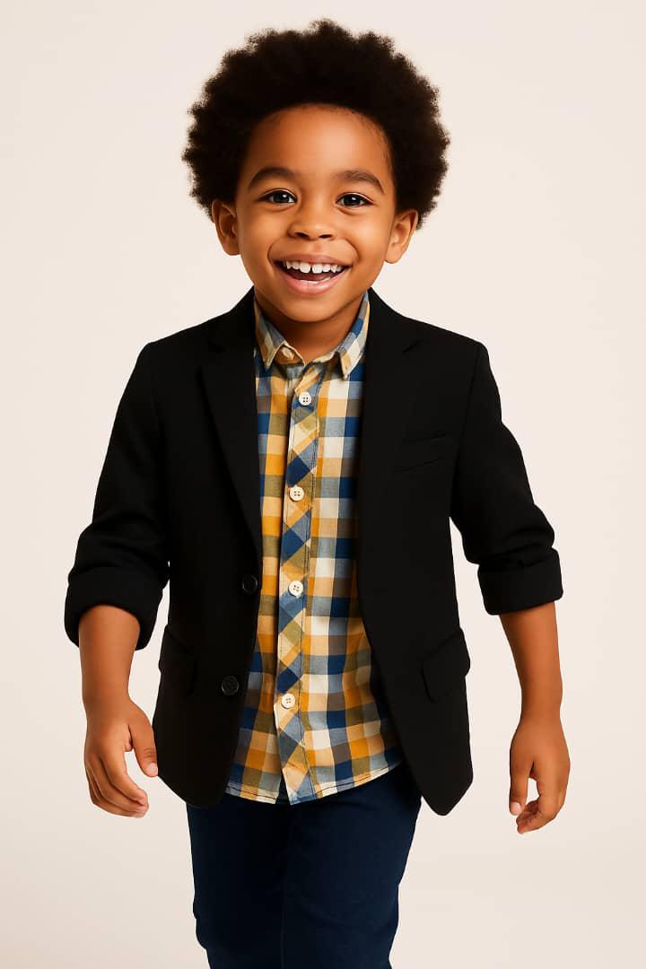 SUNSHINE BOYS' CHECK LONG SLEEVE SHIRT - G10415334MUSBL  1YR-10YR