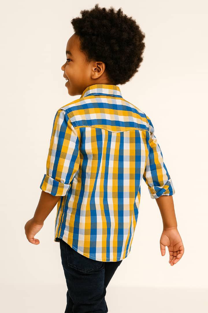 SUNSHINE BOYS' CHECK LONG SLEEVE SHIRT - G10415334MUSBL  1YR-10YR
