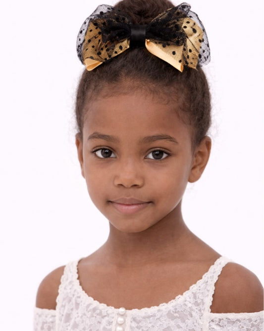 MIDNIGHT PEARL LACE BOW CLIP - KH269BLKGLD
