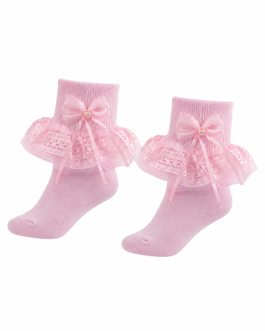 PINK PRINCESS LACE BOW SOCKS - C81025204PNK