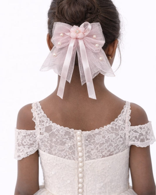 BLUSH PINK TULLE BOW HAIRPIECE - KH11424275
