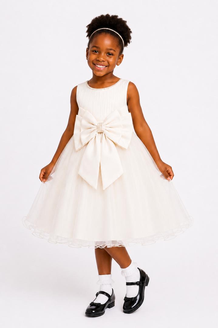 IVORY PRINCESS DOUBLE BOW DRESS - MD859IVY