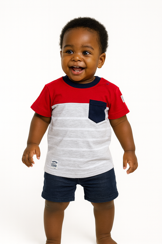 COLOR BLOCK BABY BOY TEE A126RED 0MTH-3YR