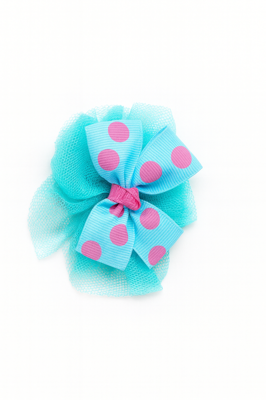 POLKA TULLE PUFF BLUE CLIP BOW - CHBC13BL
