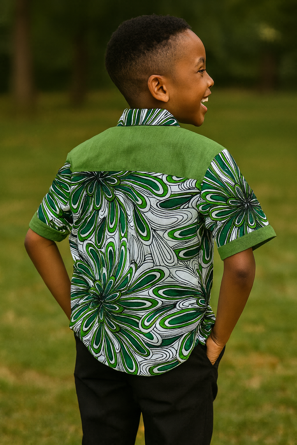 EMERALD BURST ANKARA SHIRT (4-8YRS) - MD1200GRN