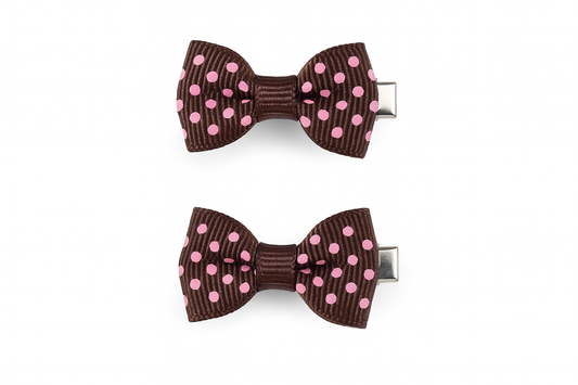BROWN POLKA MINI BOW HAIR CLIPS - SHBCH109BRN