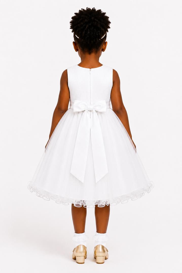 WHITE PRINCESS DOUBLE BOW DRESS - MD859WHT