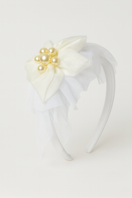 PEARL BLOSSOM TULLE HEADBAND- BH981WHT25355