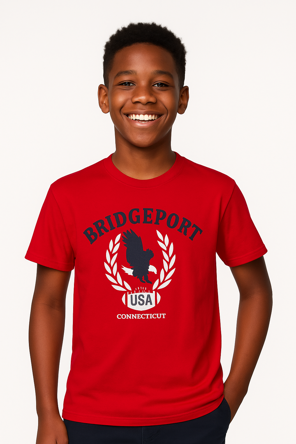 RED BRIDGEPORT TEE SHIRT A131RED 10-16YR