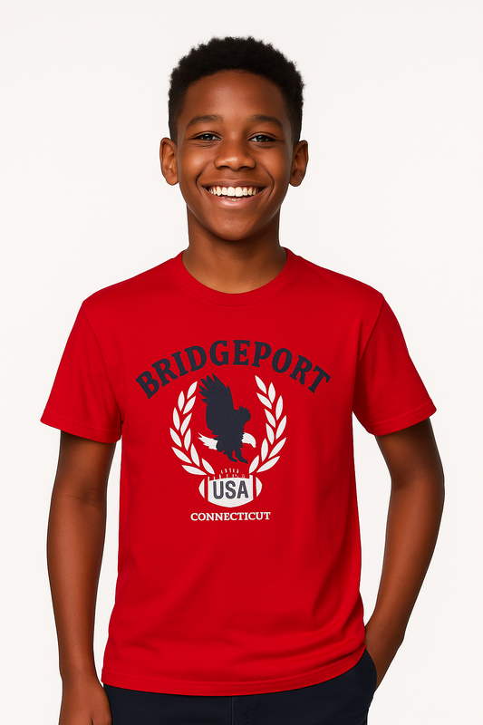 RED BRIDGEPORT TEE SHIRT A131RED 10-16YR