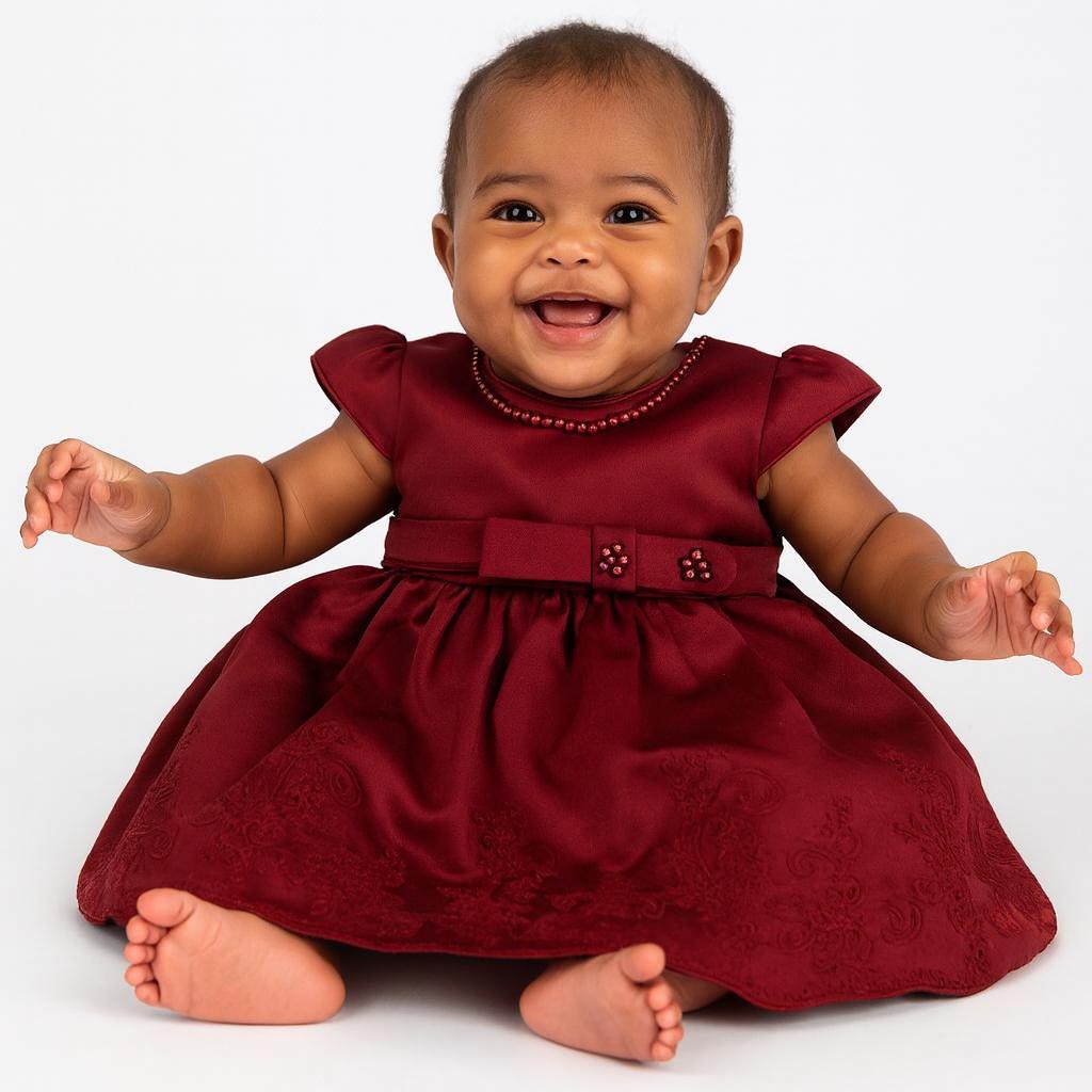 CARA BEADED DRESS BURGUNDY MD055BDY 0MTH-2YR