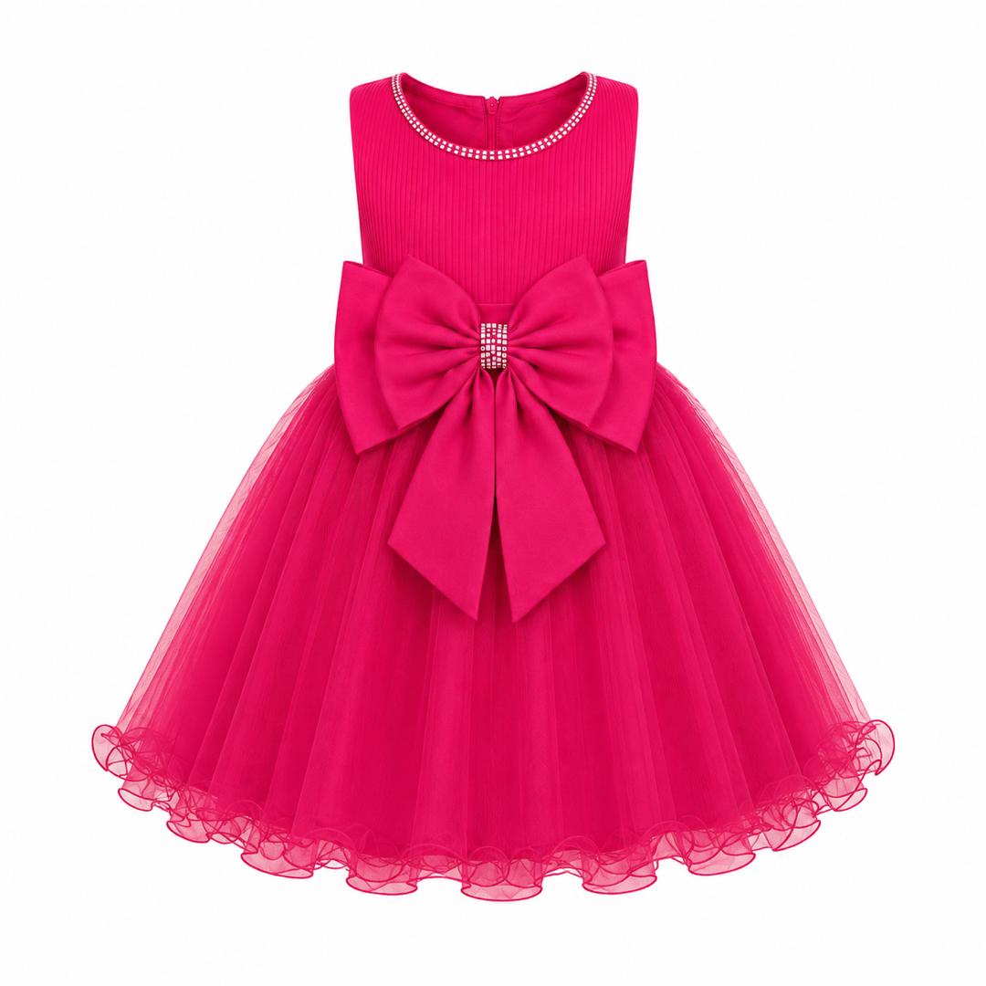 RICH FUCHSIA PINK PRINCESS DOUBLE BOW DRESS - MD859FPNK