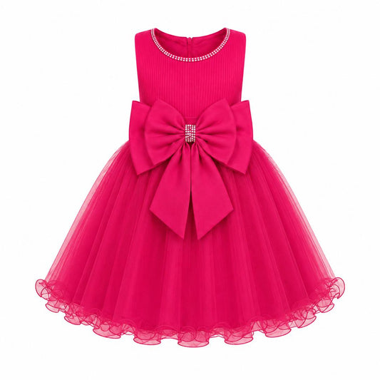 RICH FUCHSIA PINK PRINCESS DOUBLE BOW DRESS - MD859FPNK