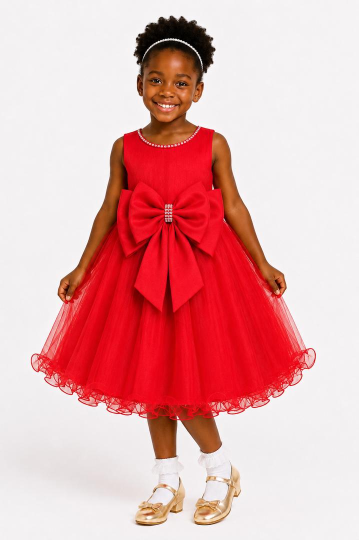 RED PRINCESS DOUBLE BOW DRESS - MD859RD