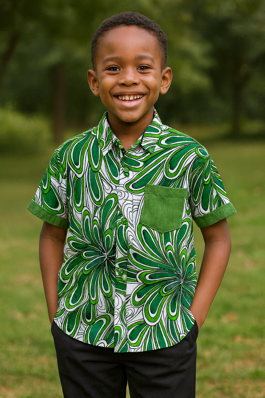 EMERALD BURST ANKARA SHIRT (4-8YRS) - MD1200GRN