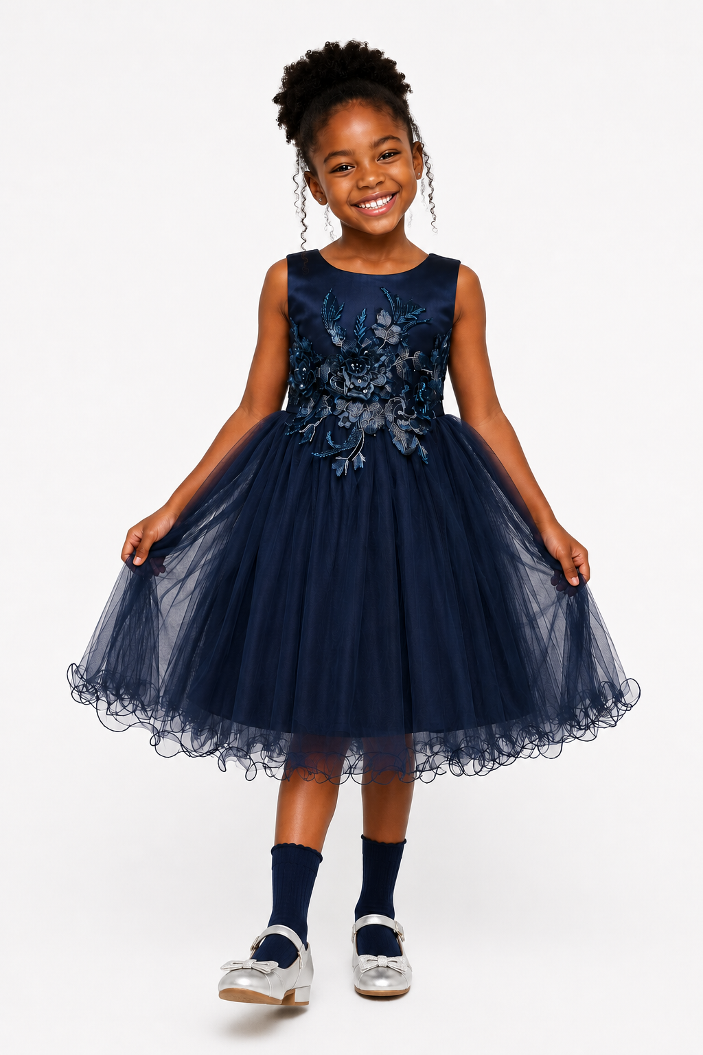 NAVY BLUE ANGELA BEADED PETAL DRESS MD15NBLU