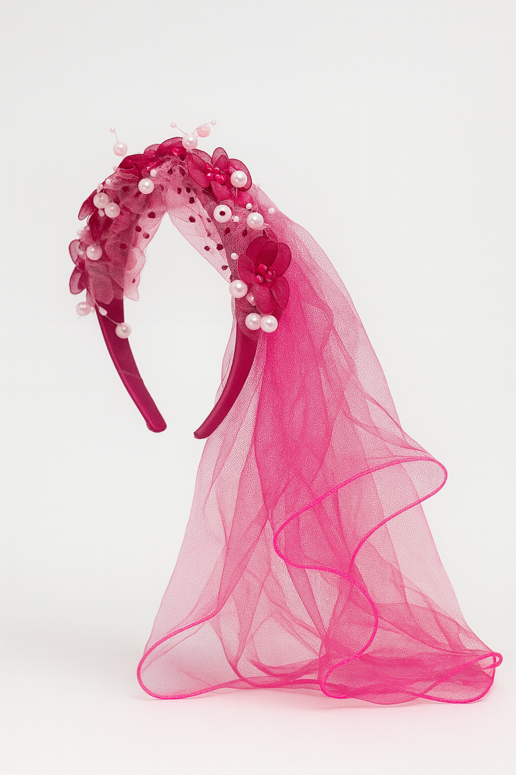 FUSCHIA PINK TULLE VEILED HEADBAND - BH11725220FPNK
