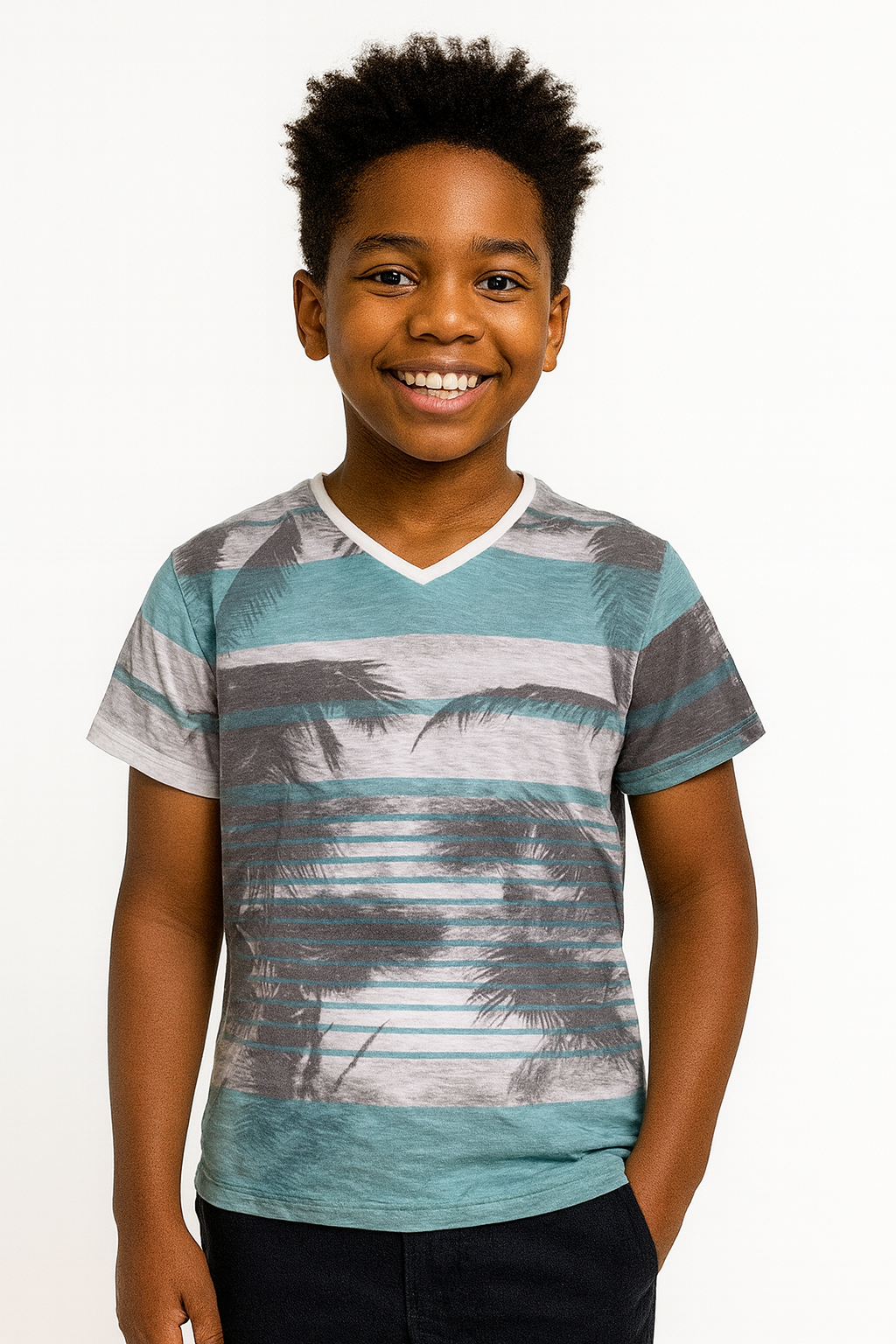 COTTON RICH AQUA PALM T- SHIRT WSDAQ 7-16YR