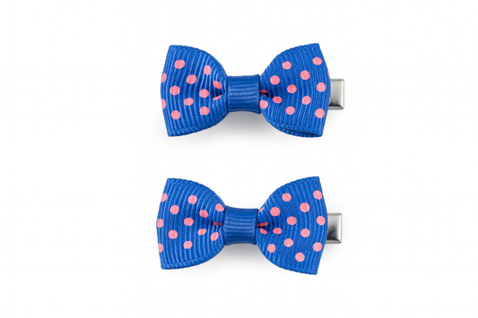 BLUE POLKA MINI BOW HAIR CLIPS - SHBCH109BL