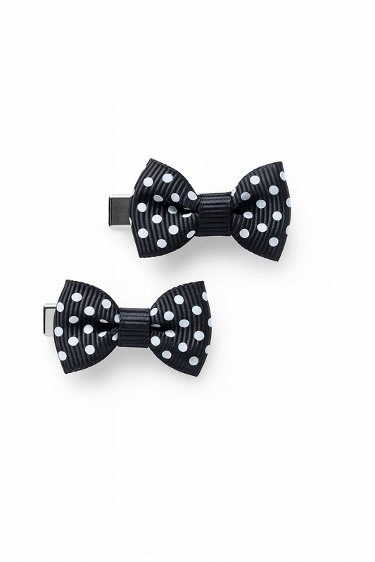 BLACK POLKA MINI BOW HAIR CLIPS - SHBCH109BLK