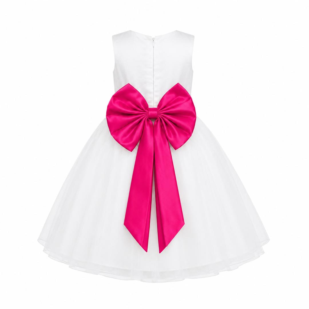 ELEGANT IVORY TULLE BALL GOWN / FUCHSIA PINK DOUBLE BOW - MD860FPNK