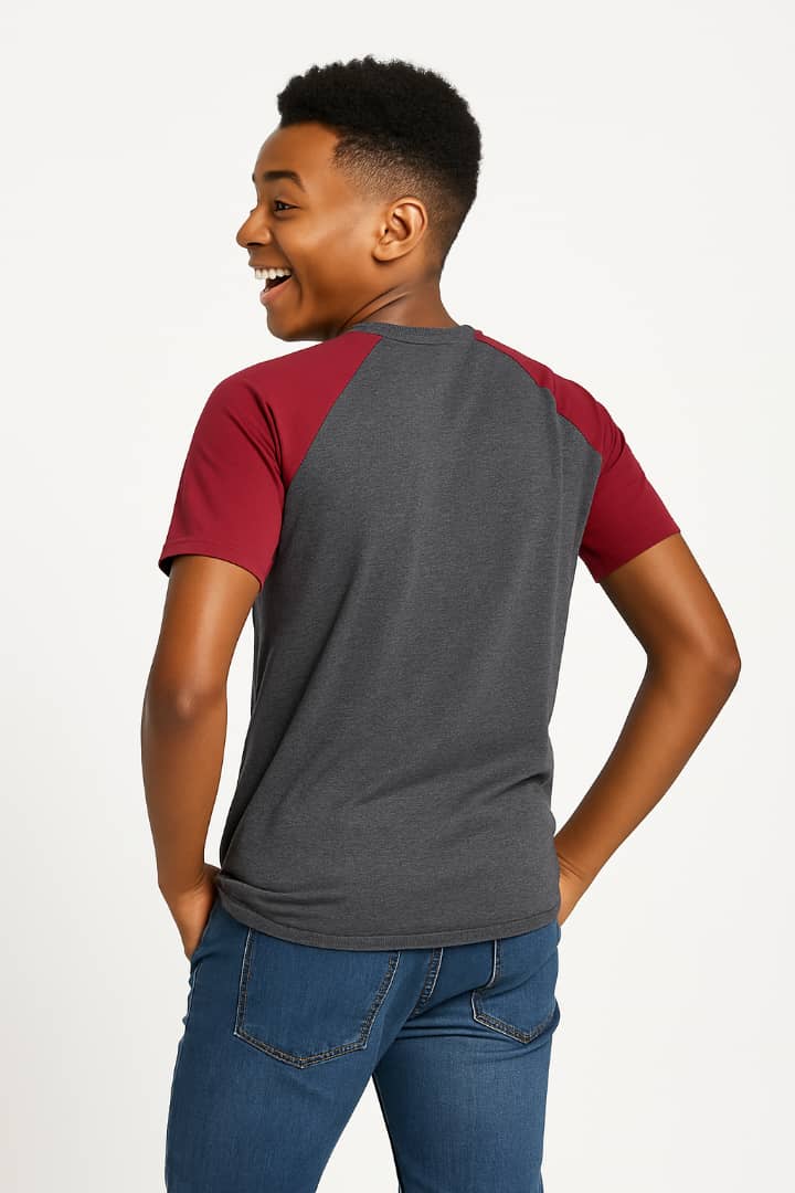 DARK GREY/BURGUNDY BROOKSVILLE T SHIRT : BT204 (8-16YRS)