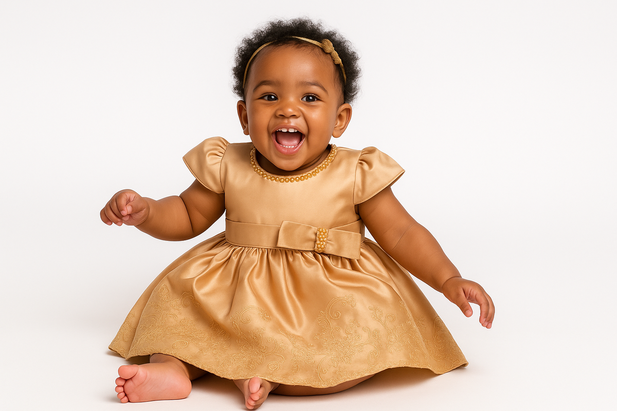 CARA BEADED GOLD DRESS MD055GLD 0MTH-2YR