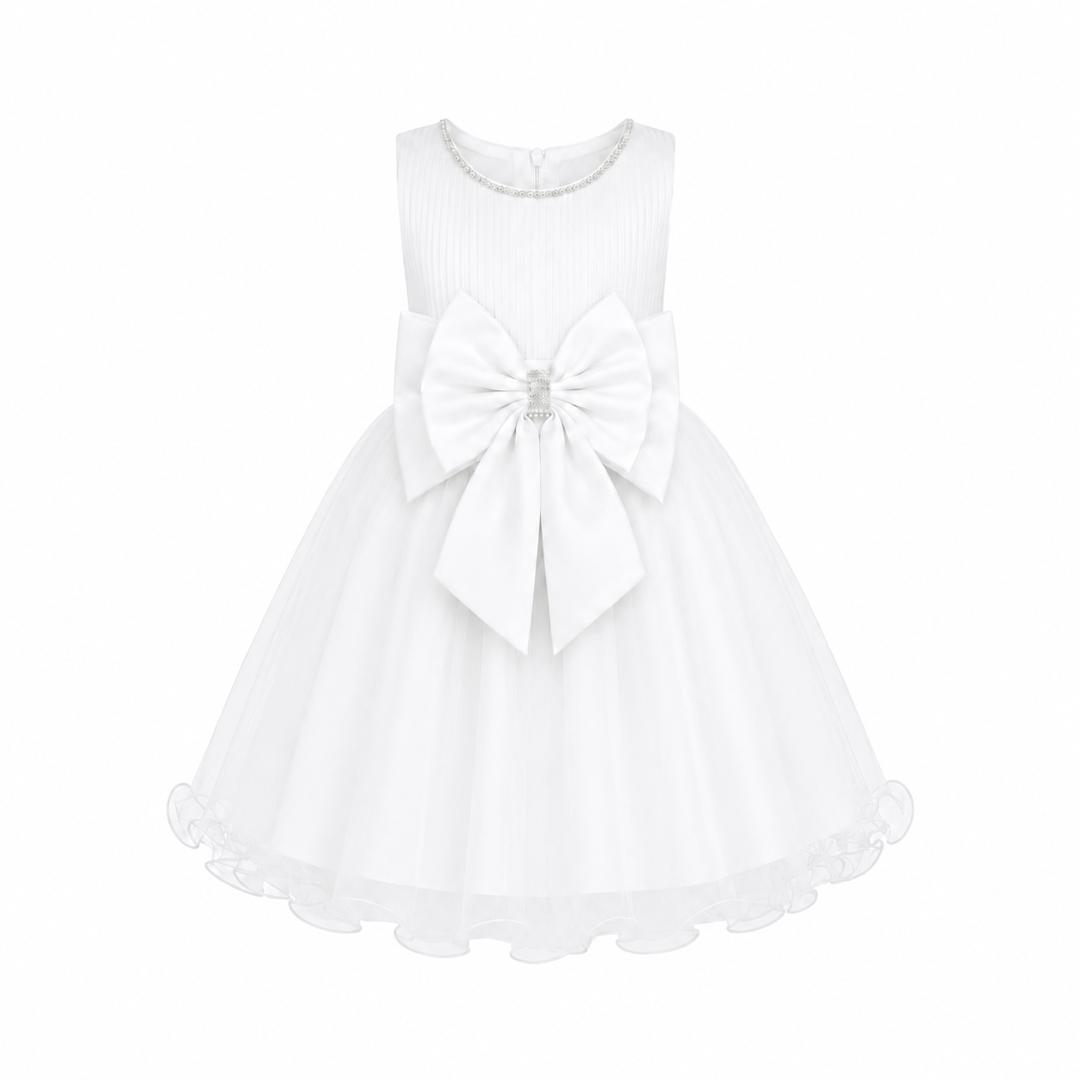 WHITE PRINCESS DOUBLE BOW DRESS - MD859WHT