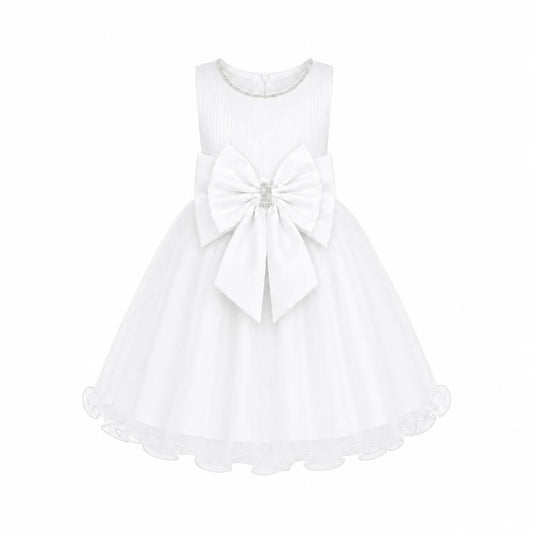 WHITE PRINCESS DOUBLE BOW DRESS - MD859WHT