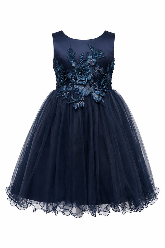 NAVY BLUE ANGELA BEADED PETAL DRESS MD15NBLU