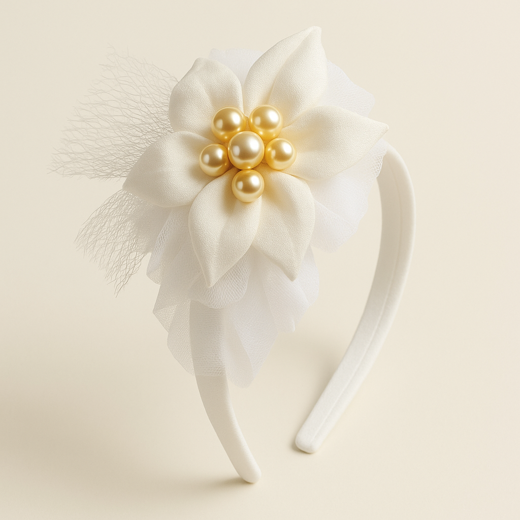 PEARL BLOSSOM TULLE HEADBAND- BH981WHT25355