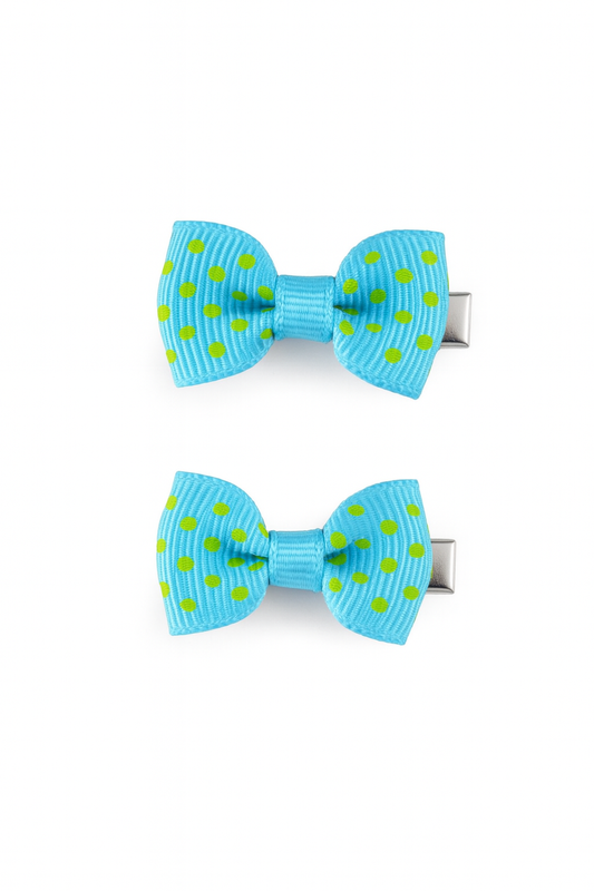 TURQUOISE POLKA MINI BOW HAIR CLIPS - SHBCH109TQ