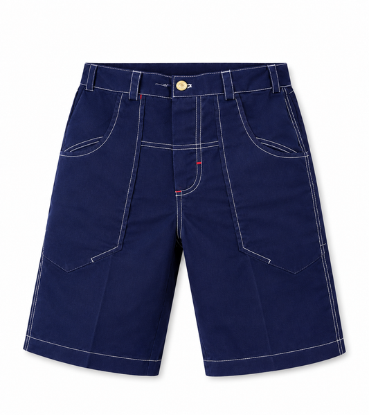 NAVY BLUE CONTRAST STITCH SHORTS - B38819743NVY