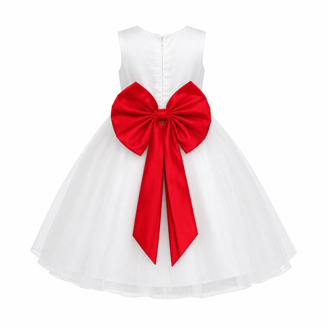 ELEGANT IVORY TULLE BALL GOWN/ RED DOUBLE BOW - MD860RED