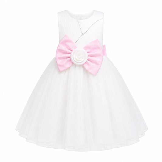 ELEGANT IVORY TULLE BALL GOWN / LIGHT PINK DOUBLE BOW - MD860LPNK