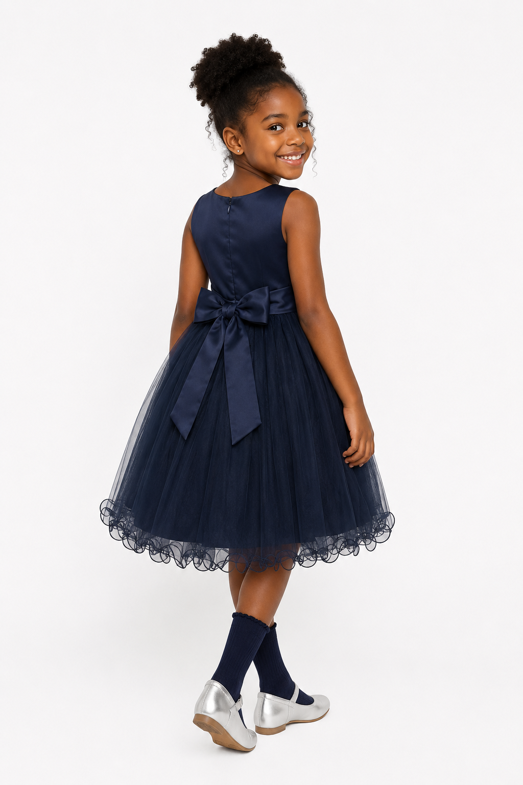 NAVY BLUE ANGELA BEADED PETAL DRESS MD15NBLU