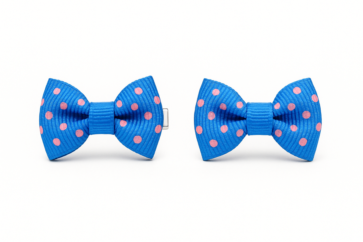 BLUE POLKA MINI BOW HAIR CLIPS - SHBCH109BL