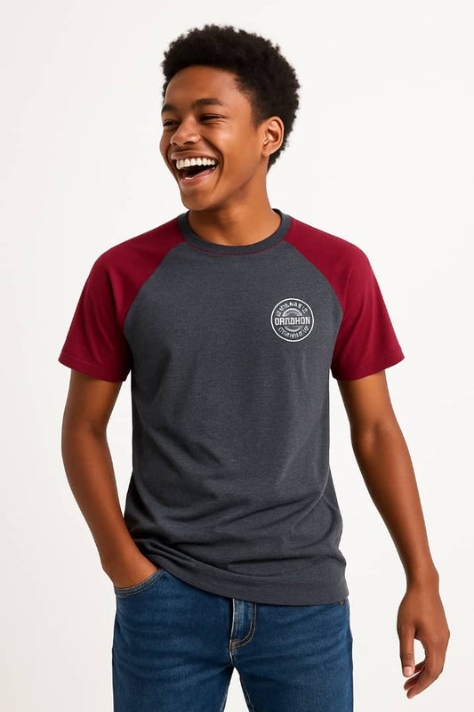 DARK GREY/BURGUNDY BROOKSVILLE T SHIRT : BT204 (8-16YRS)