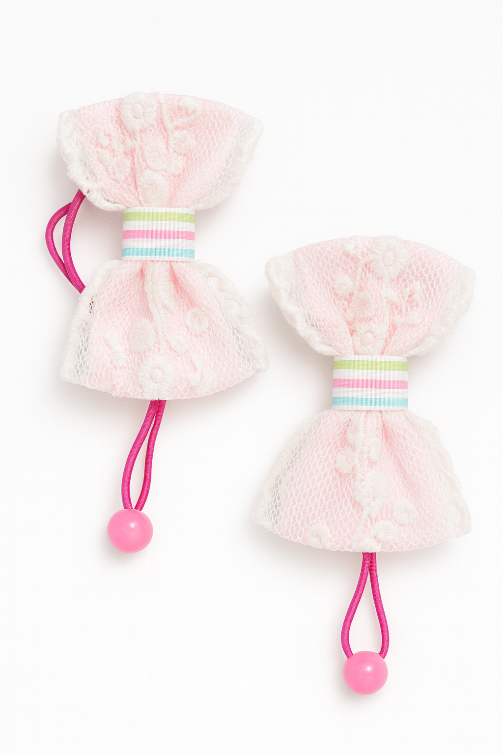 LACE BLOSSOM BUN TIES/ PINK BALLS HBCH100FPNK