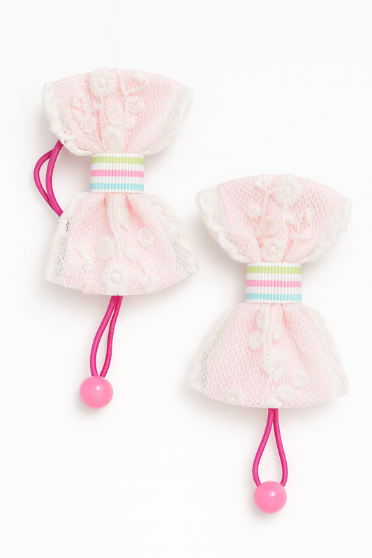 LACE BLOSSOM BUN TIES/ PINK BALLS HBCH100FPNK