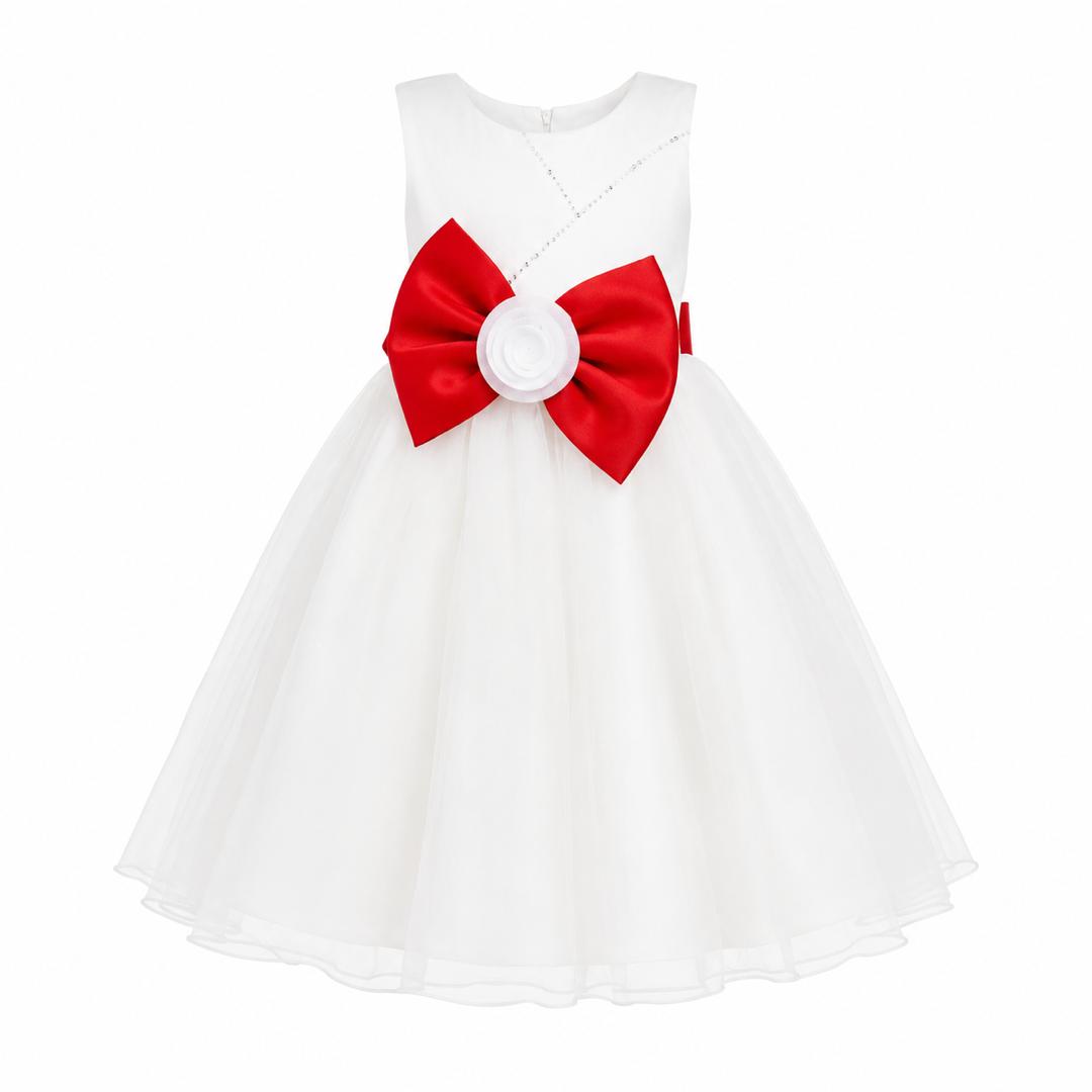 ELEGANT IVORY TULLE BALL GOWN/ RED DOUBLE BOW - MD860RED